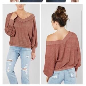Free People Rust V-Neck Blouse